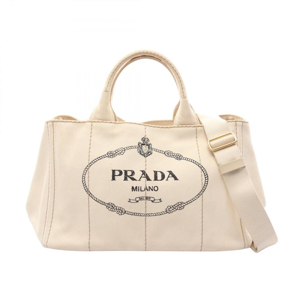 Prada CANAPA STAMPATA Tote Bag Canvas Ivory White Black